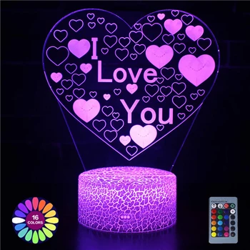 Сердце Светодиодная Лампа Романтическая Любовь Ночник Украшение Спальни USB На Батарейках 3D Лампа Подарок на День Святого Валентина для Парня Подруги