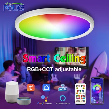 Smart WiFi Tuya Светодиодные потолочные светильники RGB + Затемняемые музыкальные лампы с приложением Голосового управления Alexa/Google Пульт дистанционного управления для гостиной
