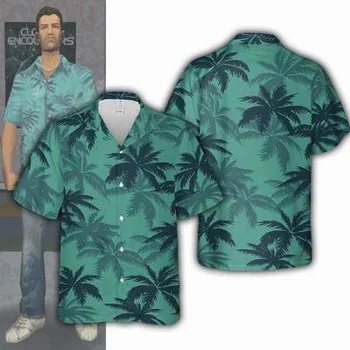 Новая мужская рубашка с игровым персонажем в том же стиле, короткий рукав, кубинский оверсайз, Гавайский 3D принт, Летние каникулы