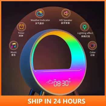 2023 RGB LED WIFI Ночник Bluetooth Динамик Будильник Метеостанция 15 Вт Беспроводное зарядное устройство Alex App Control для Xiaomi